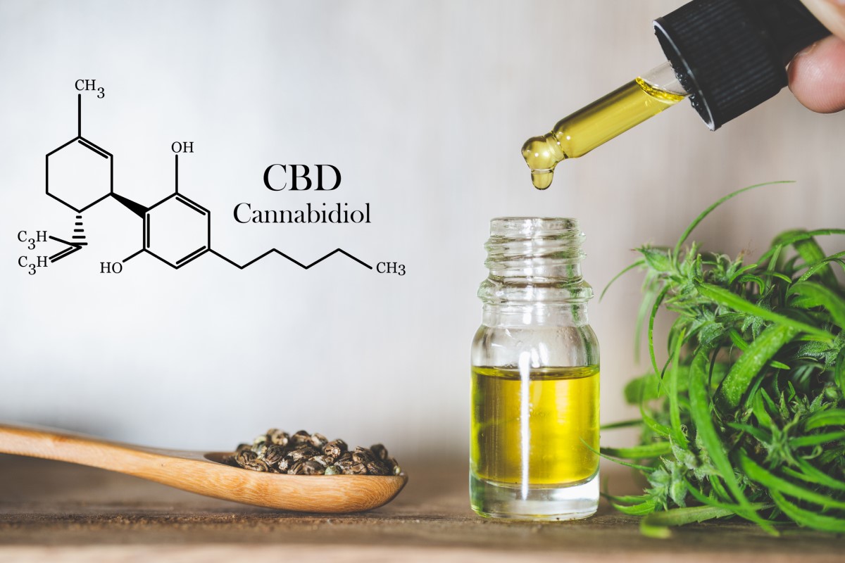 CBD - kanabidiolis - aliejus ir cheminė formulė